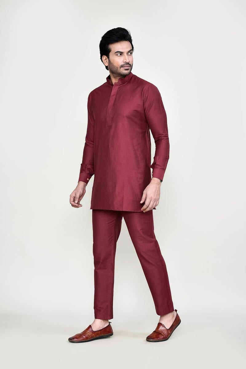 POLY2FAB طقم كورتا باجاما للرجال من هاثكارغا بنمط سادة - ملابس تقليدية عرقية بأكمام كاملة مع ياقة ماندارين - Image 3